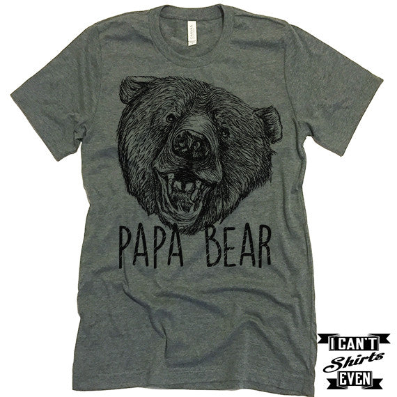 Men's Papa Bear T Shirt Grandpa Shirts Dad Tshirt Hipster Double